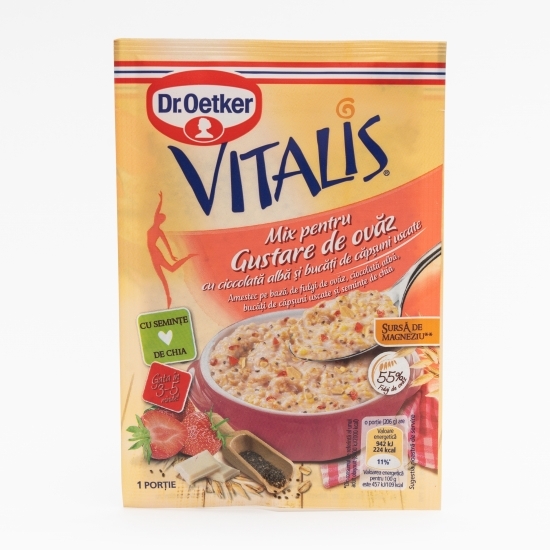 Mix pentru gustare de ovăz Vitalis cu ciocolată albă și căpșuni 56g