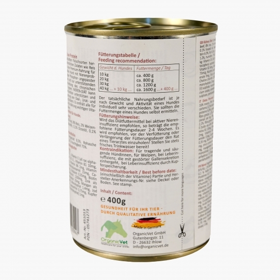 Hrană umedă pentru câini cu probleme renale 400g