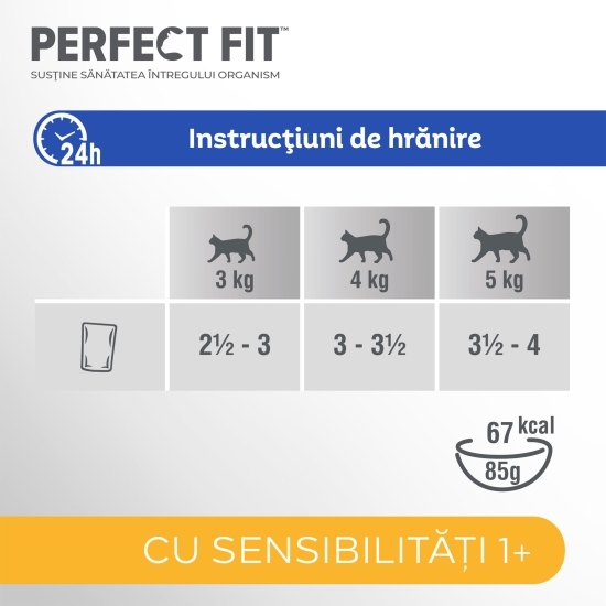 Hrană umedă pentru pisici sensibile adulte 4 x 85g, cu pui și somon în sos