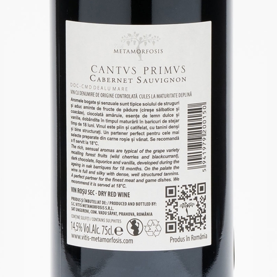 Vin roșu sec Cabernet Sauvignon, 14.5%, 0.75l