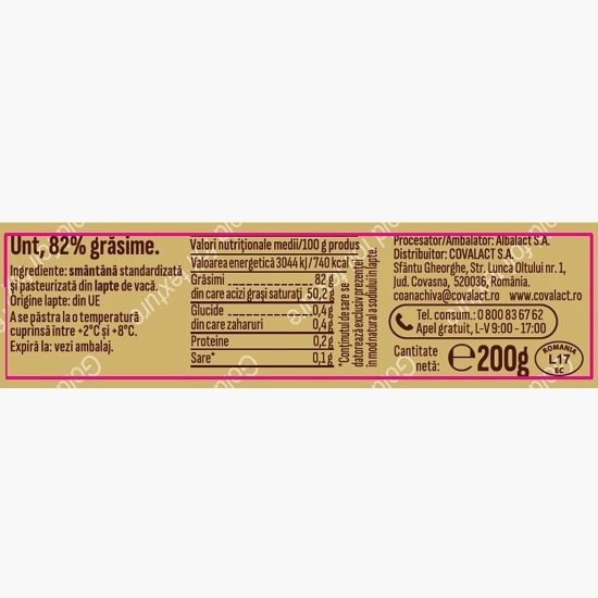 Unt 82% grăsime, 200g