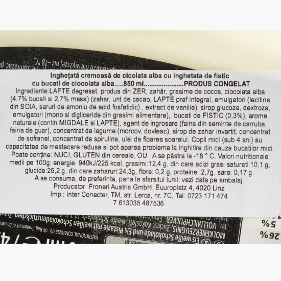 Înghețată cremoasă de cicolată albă cu fistic 426g