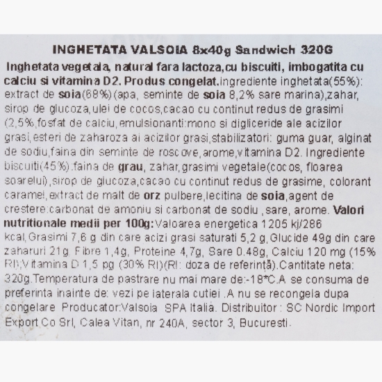 Înghețată sandwich din soia și cacao, 8 buc, 320g
