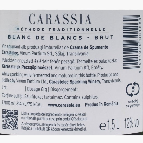 Vin spumant brut Blanc de Blancs Carassia, 12%, 1.5l 