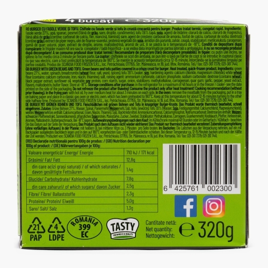 Burger vegan cu fasole verde și tofu, 4x80g