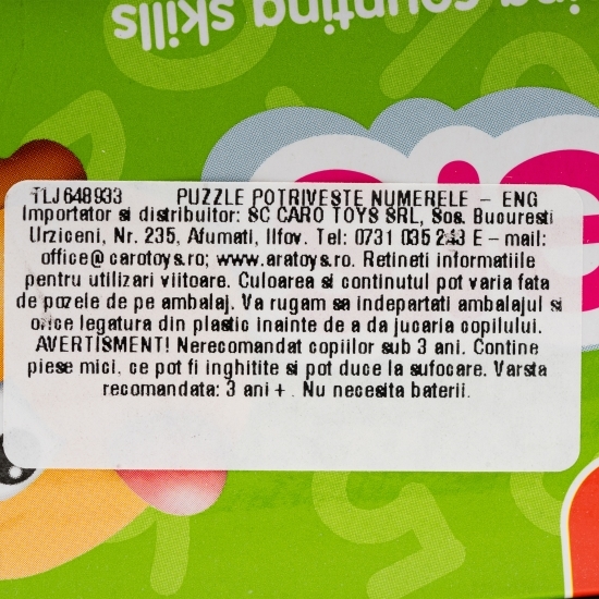 Puzzle-Potrivește numerele (engleză) 3+ ani