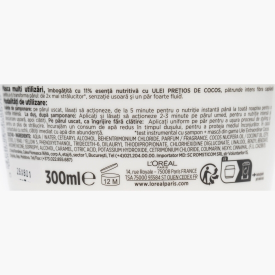 Mască multi utilizări pentru păr fin și uscat, cu ulei extraordinar de cocos 300ml