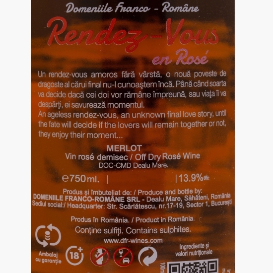 Vin rose demisec Merlot Rendez-Vous, 13.9%, 0.75l