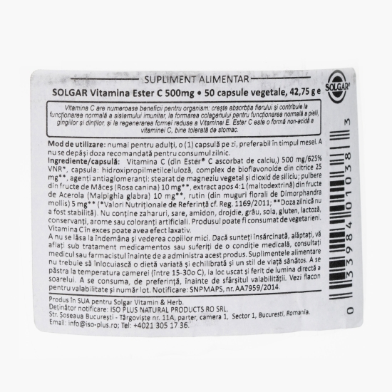 Vitamina Ester C 500mg, 50 capsule vegetale