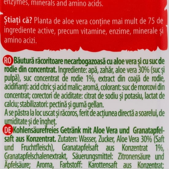 Băutură răcoritoare necarbogazoasă aloe vera și rodie 1.5l