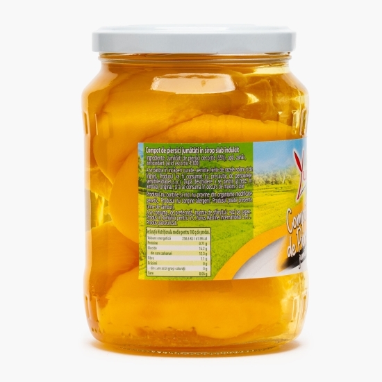 Compot de piersici jumătăți în sirop slab îndulcit, 680g