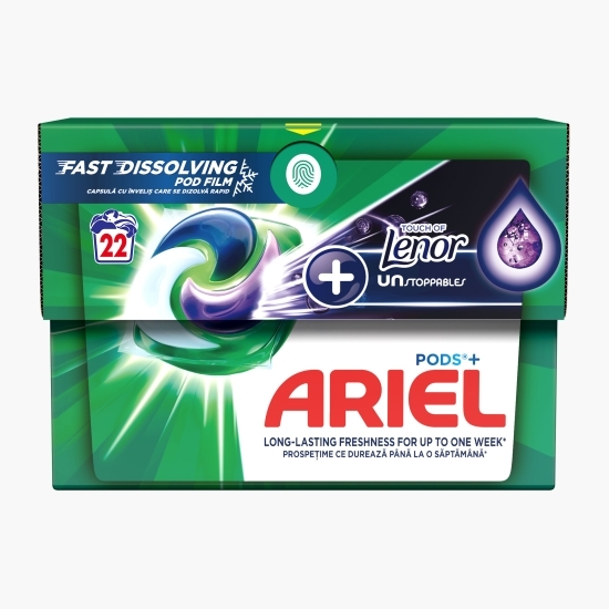 Detergent de rufe capsule Ariel Pods+ Touch of Lenor Unstoppables, 22 spălări