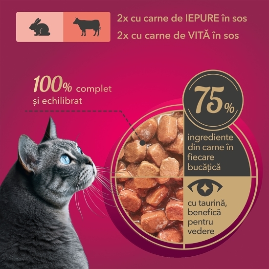 Set hrană umedă pentru pisici adulte, cu iepure și vită, 4x85g