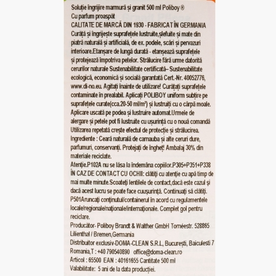 Soluție îngrijire marmură și granit 0.5l