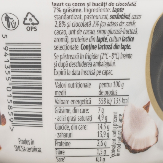 Iaurt cu cocos și ciocolată 150g