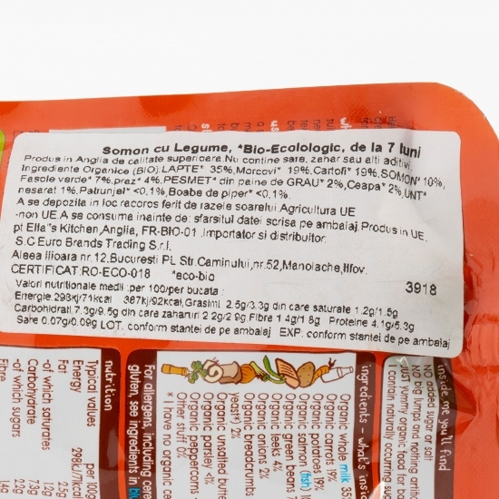 Piure ecologic de somon cu legume, +7 luni, 130g
