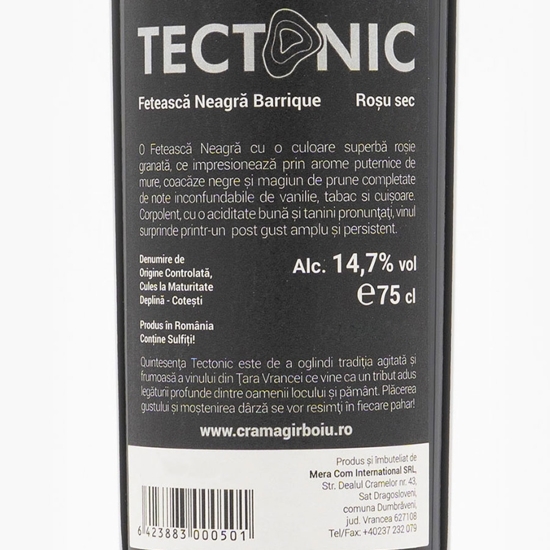 Vin roșu sec Tectonic Fetească Neagră, 14.7%, 750ml