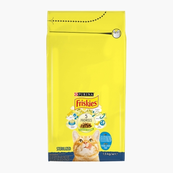 Hrană uscată pentru pisici adulte sterile, 1.5kg, cu somon și legume