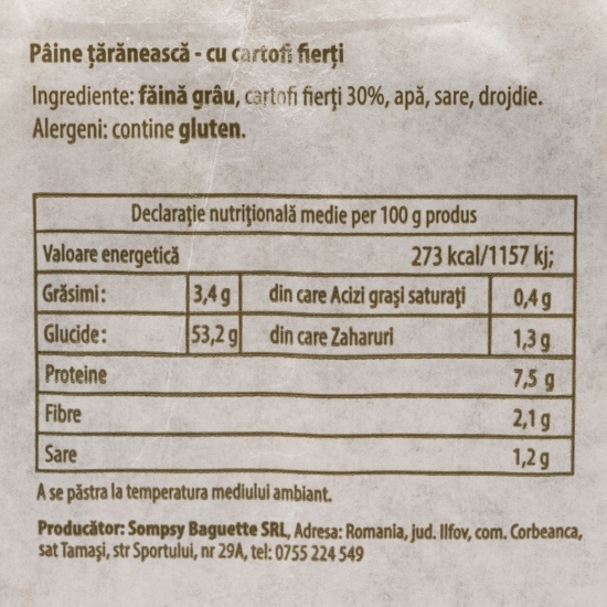 Pâine țărănească cu cartofi fierți 500g