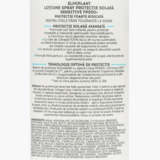 Loțiune spray protecție solară Sensitive SPF 50+, 200ml