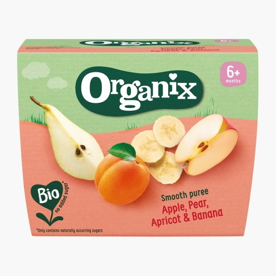 Piure ecologic de mere, pere, caise și banane 6+ luni 400g