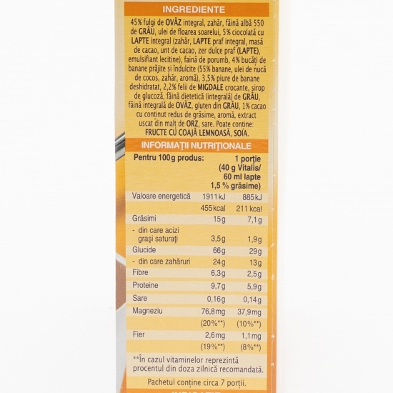 Musli Vitalis crocant cu banane și ciocolată 300g