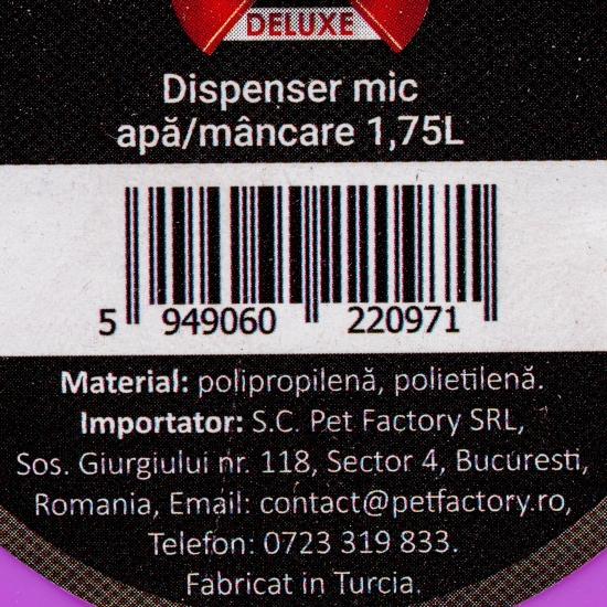 Dispenser apă/mâncare pentru pisici/câini talie mică, mov, 1.75l