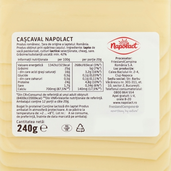 Cașcaval de vacă felii 240g