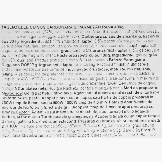 Paste tagliatelle cu sos carbonara și parmezan 408g
