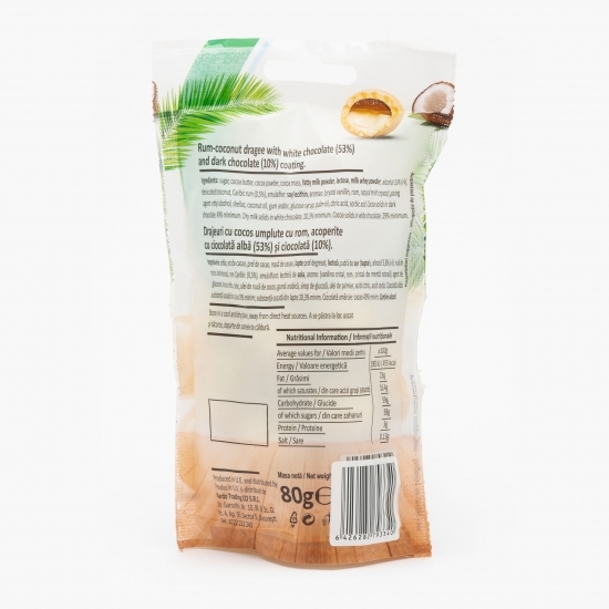 Drajeuri cu cocos umplute cu rom și acoperite cu ciocolată albă 80g