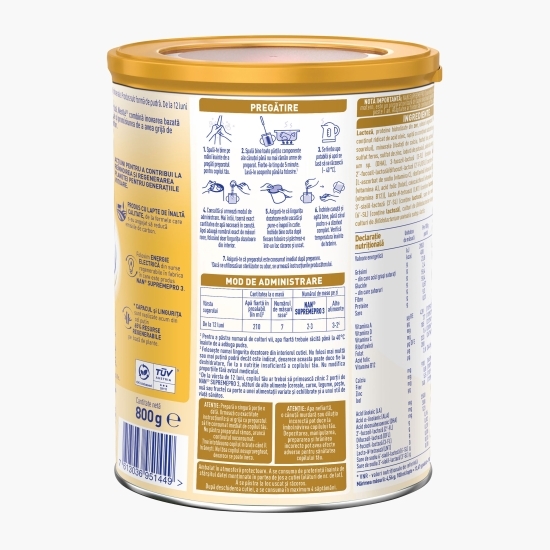 Formulă de lapte praf Supreme Pro 3, 1-2 ani, 800g