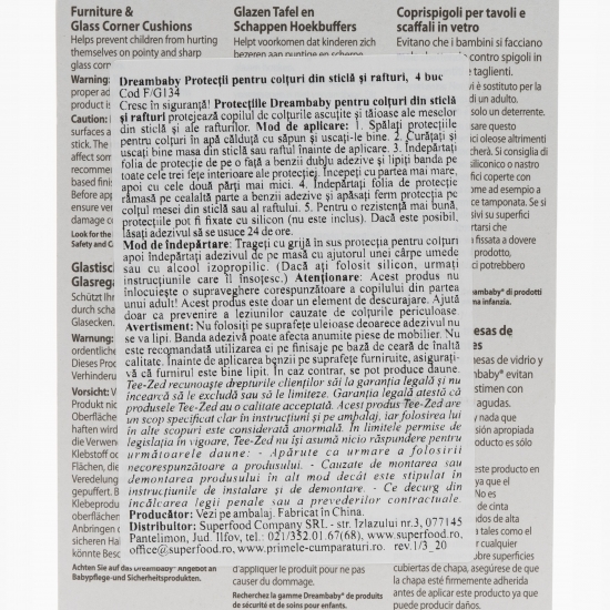 Set protecții pentru colțuri din sticlă 4 buc