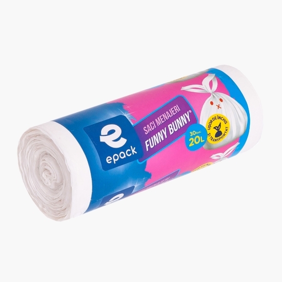 Saci menajeri HDPE alb Funny bunny 20l 30 buc
