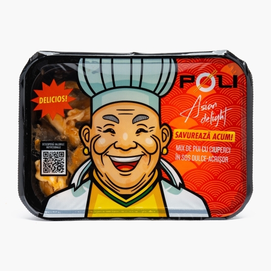 Mix de pui cu ciuperci în sos dulce-acrișor și orez 330g