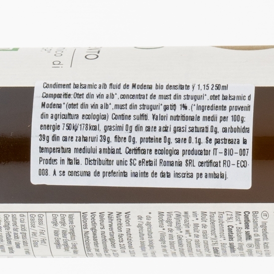 Condiment balsamic alb fluid de Modena eco, densitate ≈ 1.15, 0.25l