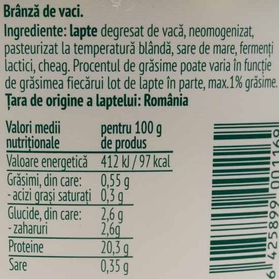 Brânză proaspătă de vacă 1% grăsime 1kg