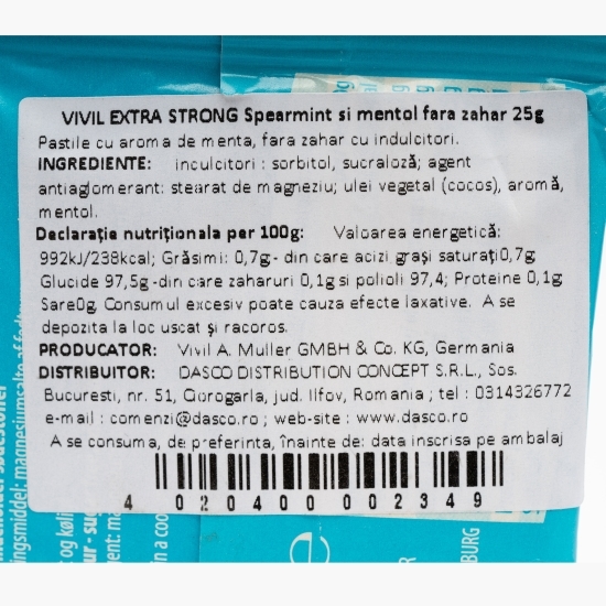 Bomboane Extra Strong spearmint și mentol fără zahăr 25g