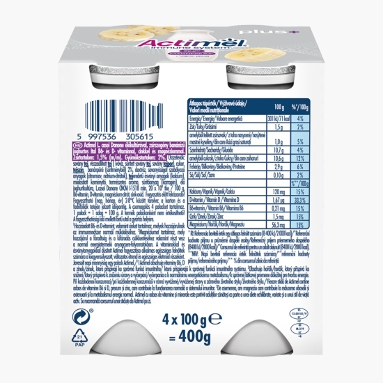Iaurt de băut cu banane, vitamine (B6 și D), zinc și magneziu 4x100g