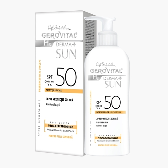 Lapte protecție solară H3 Derma+ Sun SPF 50, 150ml
