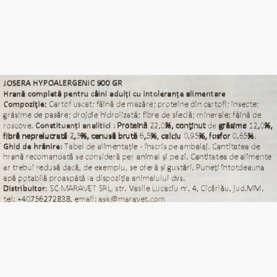 Hrană uscată hipoalergenică pentru câini adulți 900g