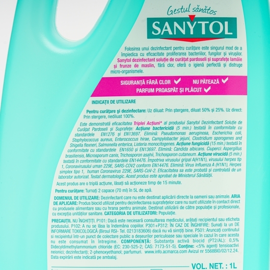 Soluție de curățat și dezinfectant pentru pardoseli și suprafețe, lămâie 1l
