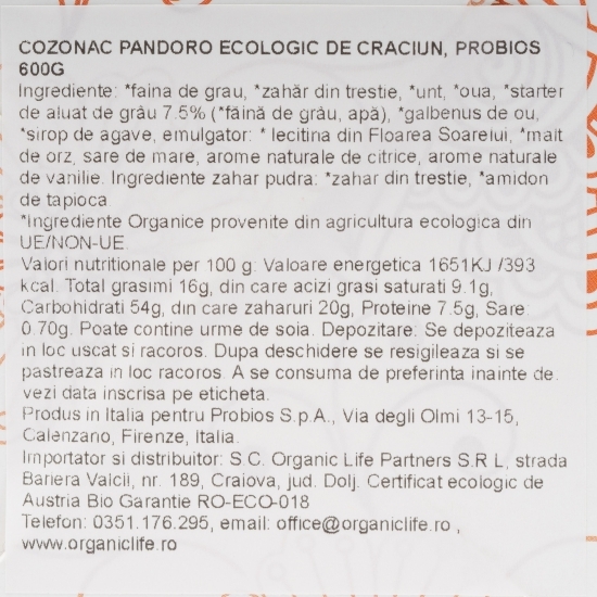 Cozonac ecologic Pandoro de Crăciun 600g