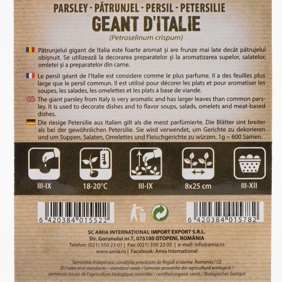 Semințe de pătrunjel de Italia 2g
