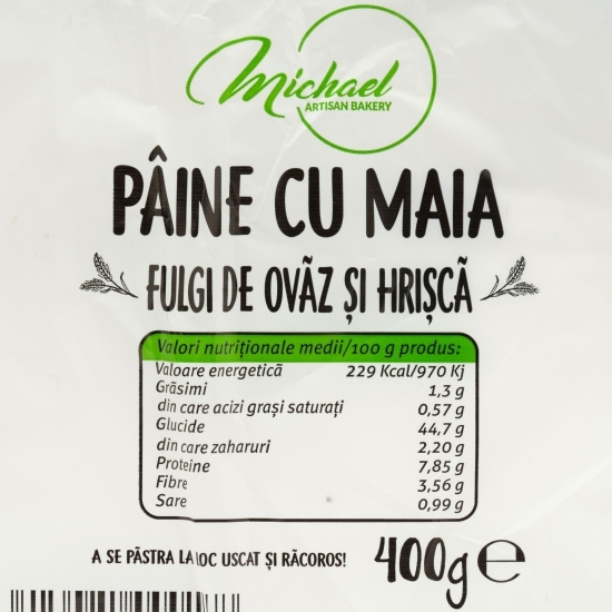 Pâine cu maia, fulgi de ovăz și hrișcă 400g