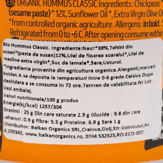 Hummus Classic eco fără gluten 180g