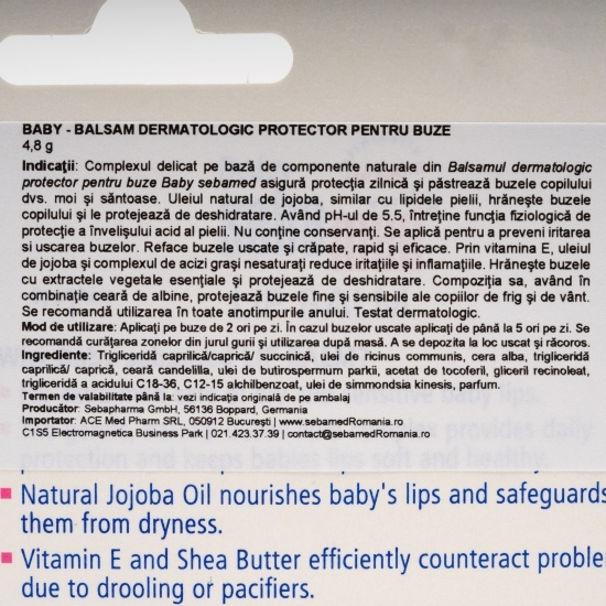 Balsam dermatologic protector pentru buze Baby 4.8g