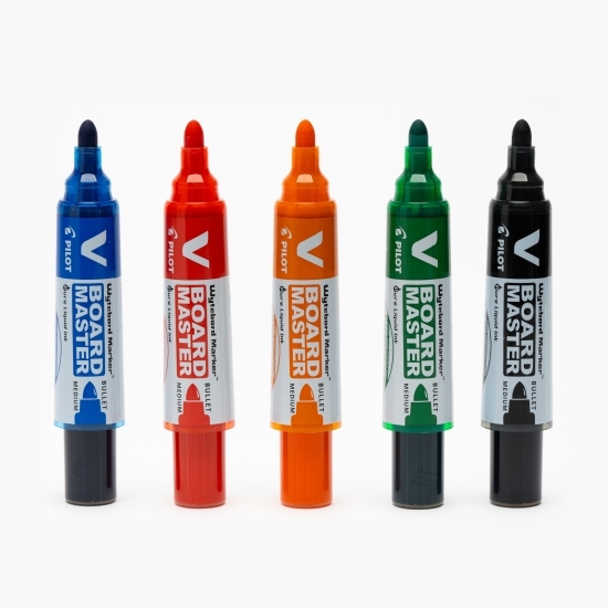 Set de 5 markere pentru tablă Vboard Master, 6 mm vârf rotund