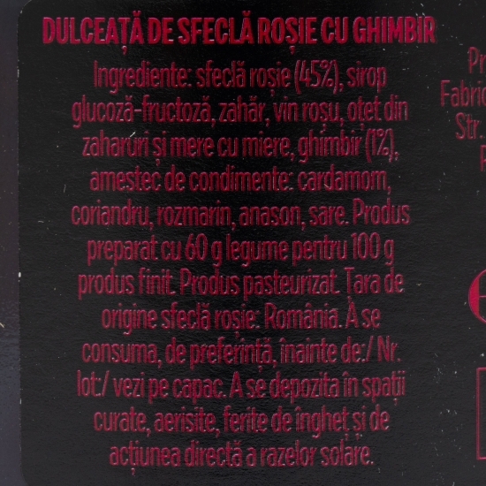 Dulceață de sfeclă roșie cu ghimbir 250g 