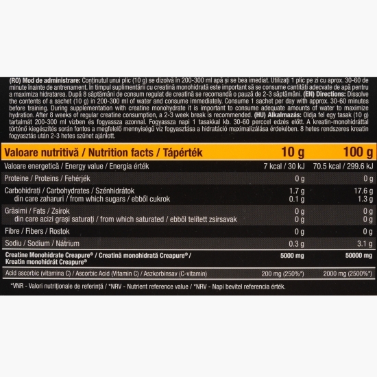 Supliment alimentar efervescent cu creatină monohidrată Creative FX, 25x10g