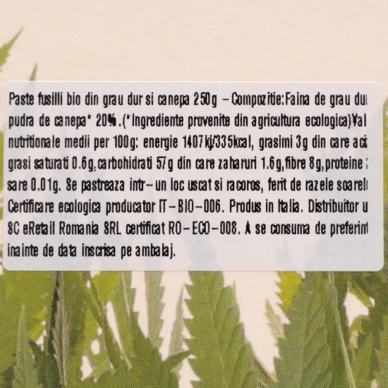 Paste fusilli eco din grâu dur și cânepă 250g